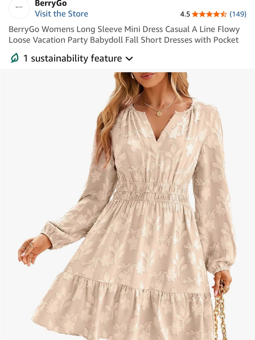 Women's Beige Long Sleeve Mini Dress